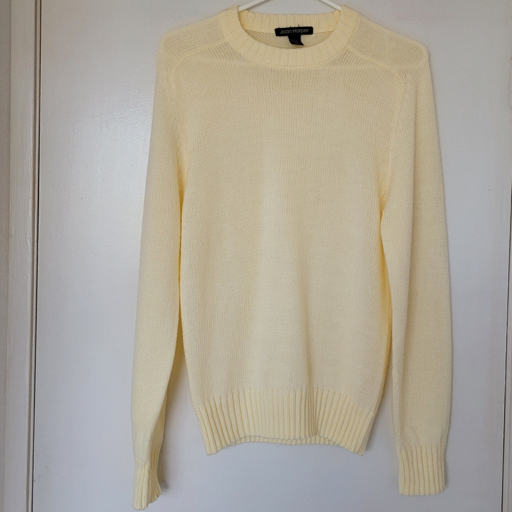 Vintage Women's Joan Harper Light Yellow Cable Knit Sweater